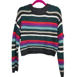 American Eagle Women's Green Striped Crew Neck Long Sleeve Sweater Size XS